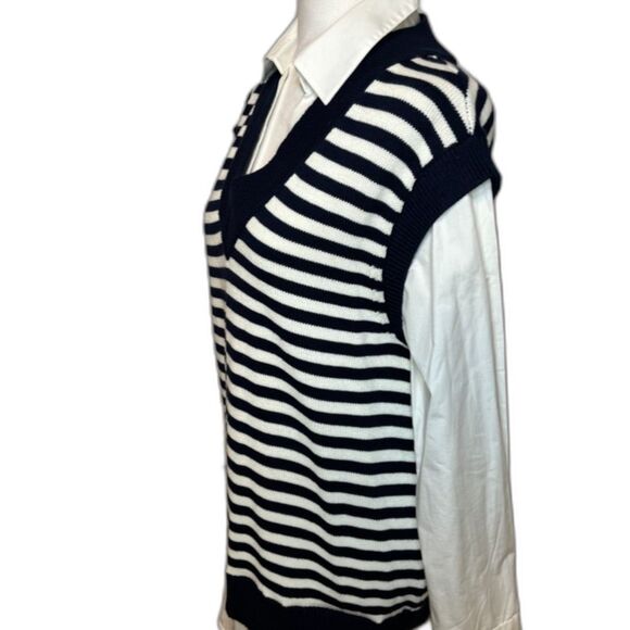 Charter Club Layered Sweater Striped Vest Shirt Intrepid Blue Combo Womens - Picture 6 of 6